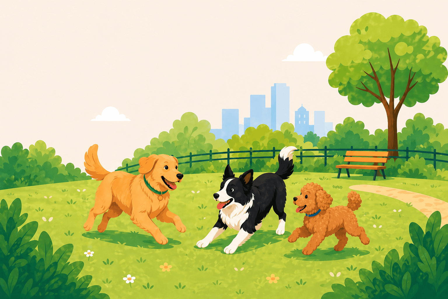 Dogs playing together at a city dog park